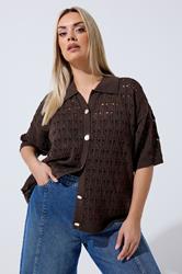 LIMITED COLLECTION Plus Size Chocolate Brown Crochet Shirt | Yours Clothing 3