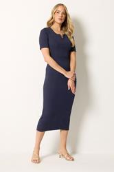 LTS Tall Women's Navy Blue Notch Neck Midi Dress | Long Tall Sally 3