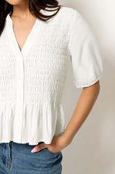 PixieGirl Petite Women's White Shirred Button Shirt | PixieGirl 3
