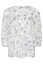 LTS Tall Blouse bleue et blanche à fleurs avec lien à pompons