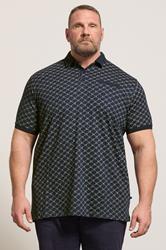 D555 Big & Tall Navy Blue Jacquard Polo Shirt | BadRhino 3