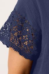 YOURS Plus Size Navy Blue Crochet Cheesecloth Top | Yours Clothing 4