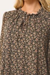M&Co Brown Floral Tie Neck Blouse | M&Co 4