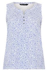 M&Co Petite Blue Leaf Print Cotton Sleeveless Henley Top