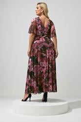 YOURS LONDON Plus Size Burgundy Red Floral Abstract Mesh Dress | Yours Clothing 2