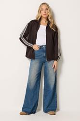 LTS Tall Women's Chocolate Brown Side Stripe Cotton Funnel Neck Jacket | Long Tall Sally 2