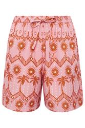 YOURS Plus Size Pink Palm Tree Textured Shorts | Yours Clothing 5