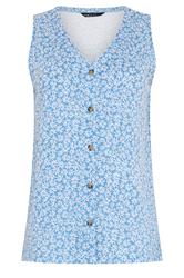 M&Co Blue Floral Print Button Detail Cotton Vest Top