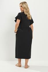 YOURS Plus Size Black Cotton Frill Sleeve Maxi Dress | Yours Clothing 2
