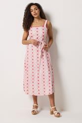 M&Co White & Red Embroidered Cotton Tie Waist Dress | M&Co 4