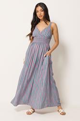 PixieGirl Petite Women's Pink Stripe Wrap Maxi Dress | PixieGirl 3