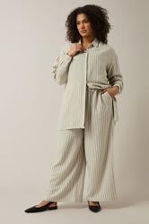 EVANS Curve Set Natural Brown Stripe Shirt & Trouser | Evans 3