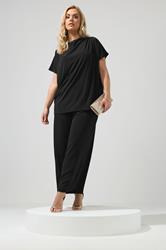 YOURS LONDON Plus Size Black Pleated Shoulder Top | Yours Clothing 1
