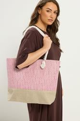 Pink Tweed Look Tote Bag | Yours Clothing 1