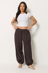 PixieGirl Petite Women's Chocolate Brown Cheesecloth Cotton Balloon Trousers | PixieGirl 3