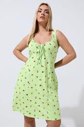 LIMITED COLLECTION Plus Size Green Gingham Fruit Print Mini Dress | Yours Clothing 3