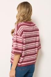 LTS Tall Women's Pink Stripe Fluffy Knit Jumper | Long Tall Sally 2