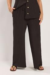 YOURS Plus Size Chocolate Brown Wide Leg Crinkle Trousers | Yours Clothing 3
