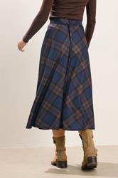 PixieGirl Petite Women's Brown & Blue Check Midi Skirt | PixieGirl 2