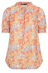YOURS Curve White Floral Frill Neck Blouse