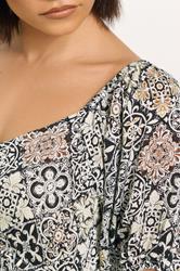 PixieGirl Petite Women's Black Tile Print Puff Sleeve Maxi Dress | PixieGirl 4