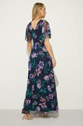 LTS Tall Women's Navy Blue Floral Mesh Wrap Maxi Dress | Long Tall Sally 1