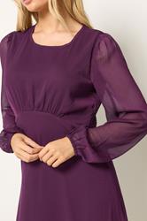 M&Co Berry Purple Long Sleeve Chiffon Dress | M&Co 4