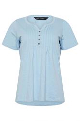 M&Co Blue Cotton Short Sleeve Henley Top
