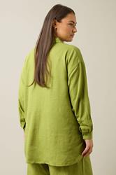 EVANS Plus Size Set Chartreuse Green Linen Shirt & Trouser | Evans 2