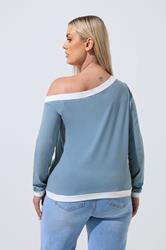 LIMITED COLLECTION Plus Size Blue Contrast Off Shoulder Top | Yours Clothing 1