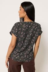 M&Co Petite Berry Purple Ditsy Floral Print Button Front Blouse | M&Co 2