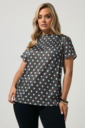 YOURS LONDON Curve Chocolate Brown Polka Dot Drape Shoulder Top 3