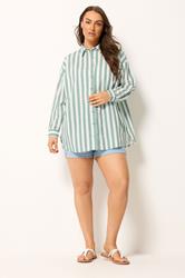 YOURS Plus Size Light Green Stripe Linen Shirt | Yours Clothing 1