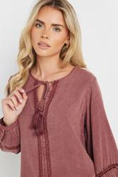 M&Co Petite Pink Long Sleeve Tie Neck Blouse | M&Co 5