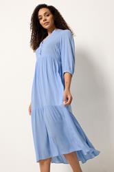 M&Co Blue Tiered Half Placket Maxi Dress | M&Co 3