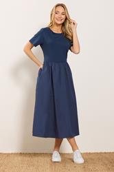 M&Co Navy Blue Short Sleeve Cotton Midi Dress | M&Co 3