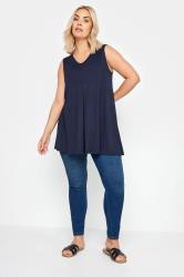YOURS Plus Size Navy Blue V-Neck Swing Vest Top | Yours Clothing 1