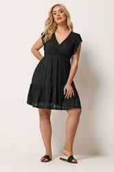 YOURS Plus Size Black Wrap Pointelle Dress | Yours Clothing 1