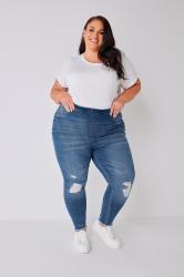 Yours Curve Mid Ripped Stretch Cropped Jenny Jeggings - Women's - Plus Size  Curve Blue : : Fashion