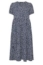 EVANS Curve Navy Blue Spot Print Tiered Maxi Dress