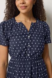M&Co Navy Blue Dobby Tiered Cotton Midi Dress | M&Co 4