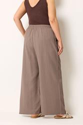 YOURS Plus Size Natural Brown Wide Leg Textured Trousers | Yours Clothing 2