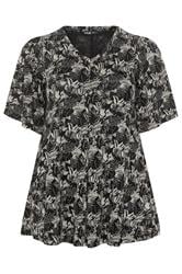 YOURS Plus Size  Black Palm Leaf Pleat Front Top | Yours Clothing 5