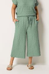 YOURS Plus Size Sage Green Bubble Textured Cropped Trousers | Yours Clothing 3