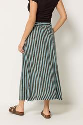 PixieGirl Petite Women's Brown Stripe Belted Maxi Skirt | PixieGirl 2