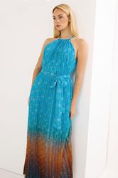 STAR Blue Snake Skin Metallic Pleated Dress | StarByJM 1