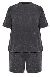 YOURS Plus Size Grey Acid Wash Sweat T-Shirt And Short Set | Yours Clothing 5
