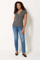 M&Co Black And White Polka Dot Grown-On Sleeve Wrap Top | M&Co 1