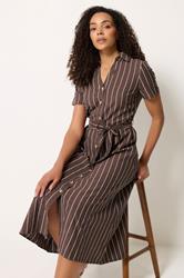 M&Co Chocolate Brown Striped Shirt Dress | M&Co 2
