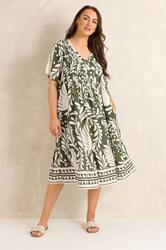 EVANS Plus Size Green Abstract Pintuck Dress | Evans 1